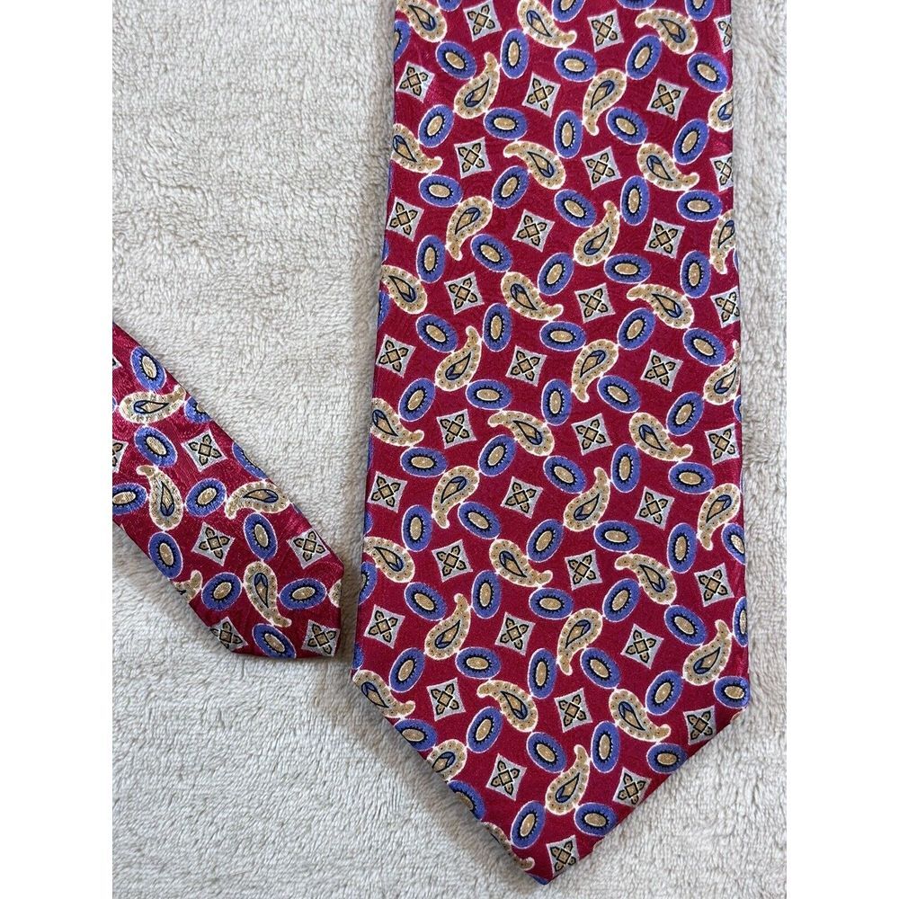 Vintage GINO POMPEII Men's Necktie Blue Red Gold Plaid Paisley Silk Tie Italy‎